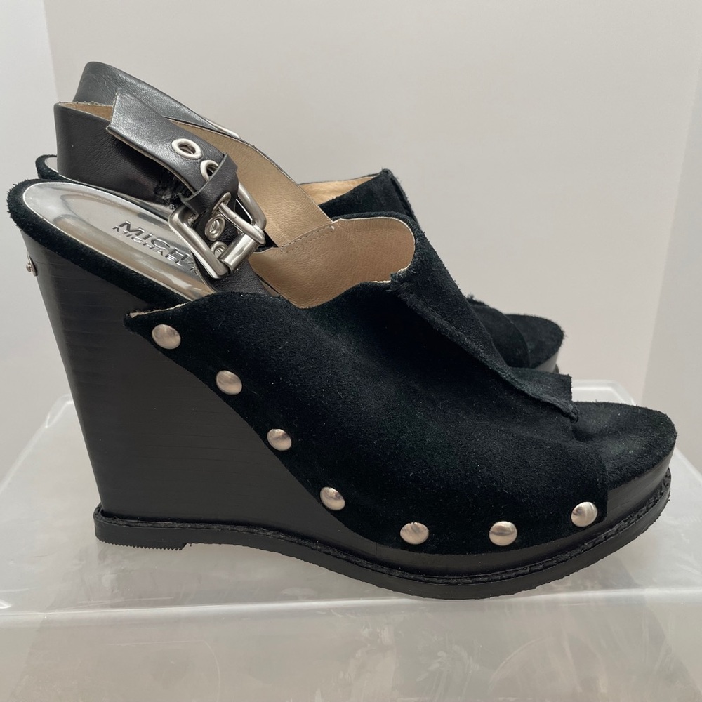 Michael Michael Kors Black Suede Wedge Sandals